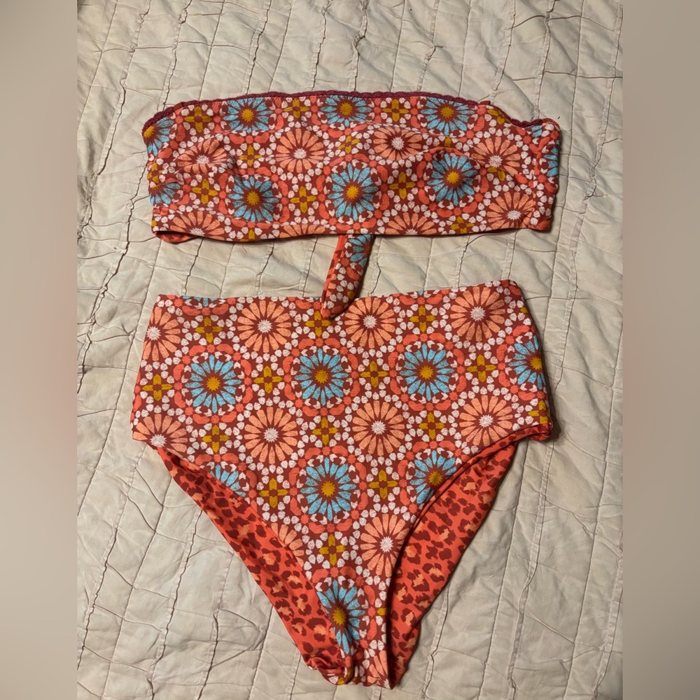 Aerie Reversible Strapless Patterned Two-Piece Swimsuit